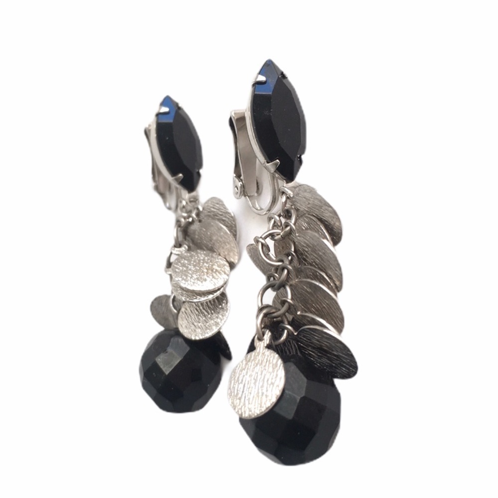 Vintage Lewis Segal Earrings Faceted Black Silver‎